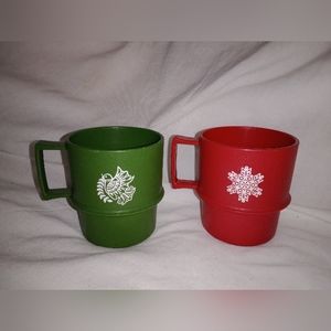 Vintage Tupperware Christmas Cups Snowflake Dove Peace Set of 2